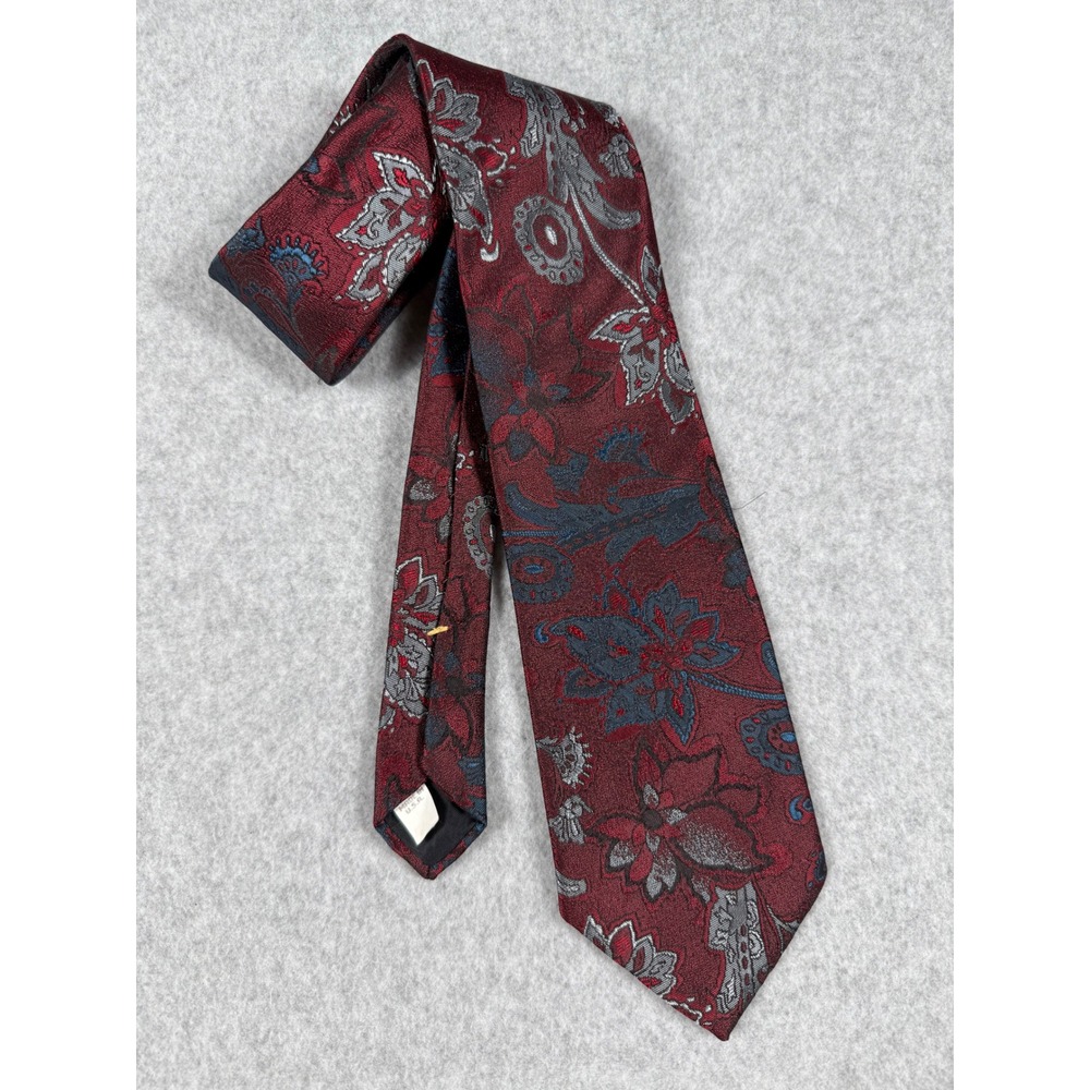 Oscar de la Renta Studio Tie OS Burgundy Floral Paisley Silk Blend Dark Academia
